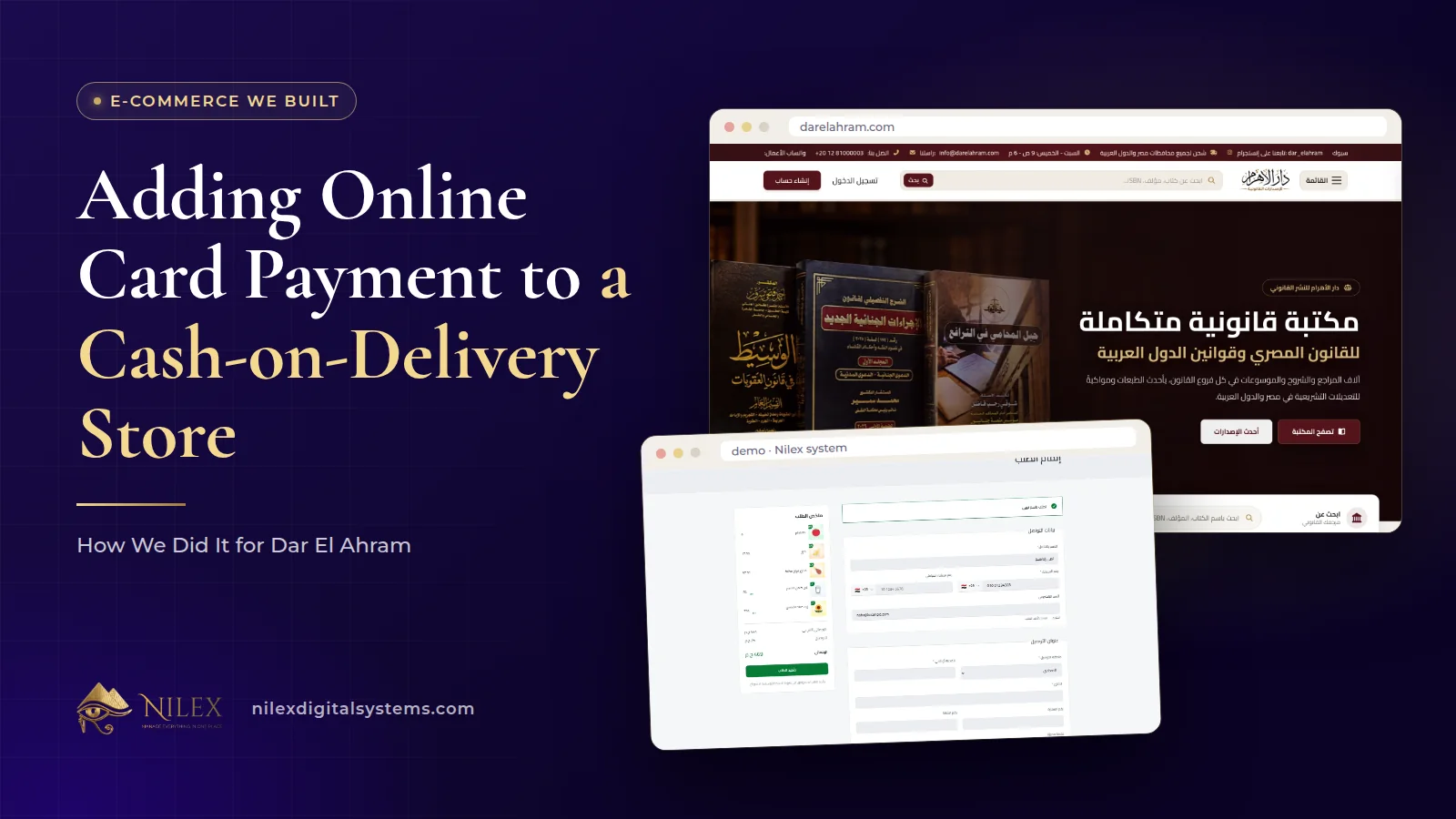 Online bookshop checkout offering card payment or cash on delivery, next to the payments dashboard