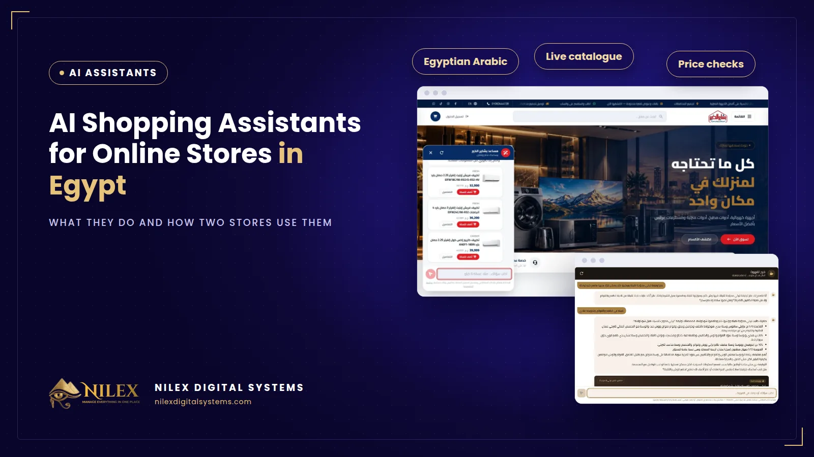 AI shopping assistant on an Egyptian online store recommending products with prices and add to cart