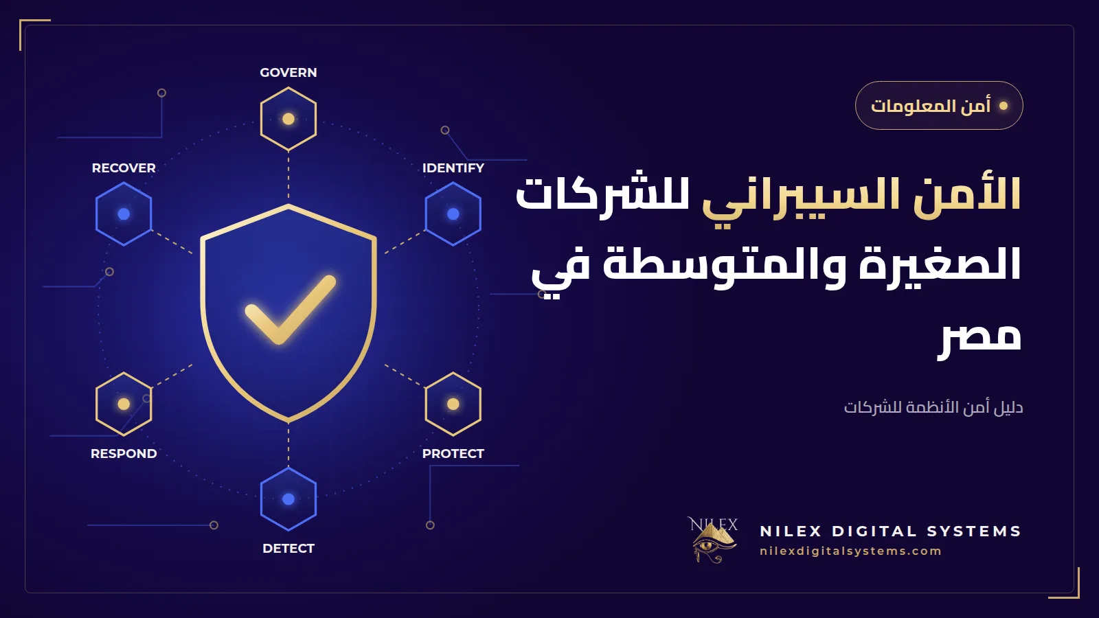 رسم لمكتب شركة مصرية صغيرة يحميه درع مع تقويم 90 يوماً مقسم إلى ثلاث مراحل أمنية