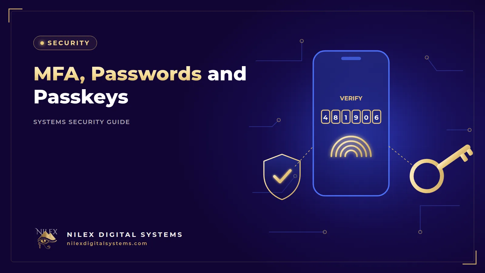 Illustration of a business login screen protected by a phone, a fingerprint and a security key as second factors