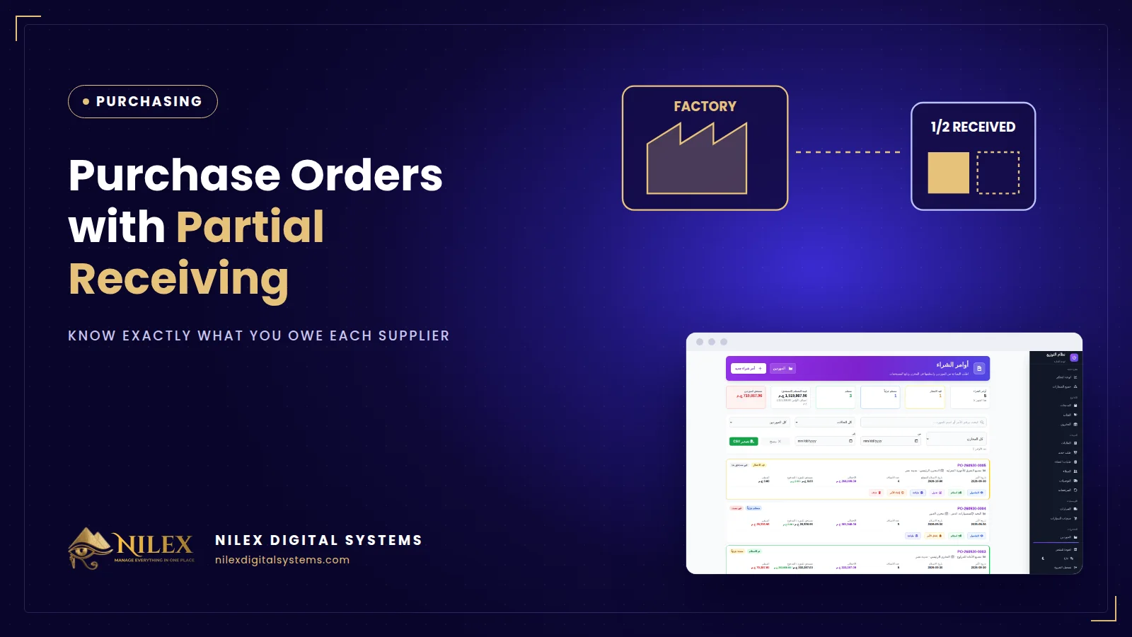 Purchase order partly received into a warehouse with the supplier account balance