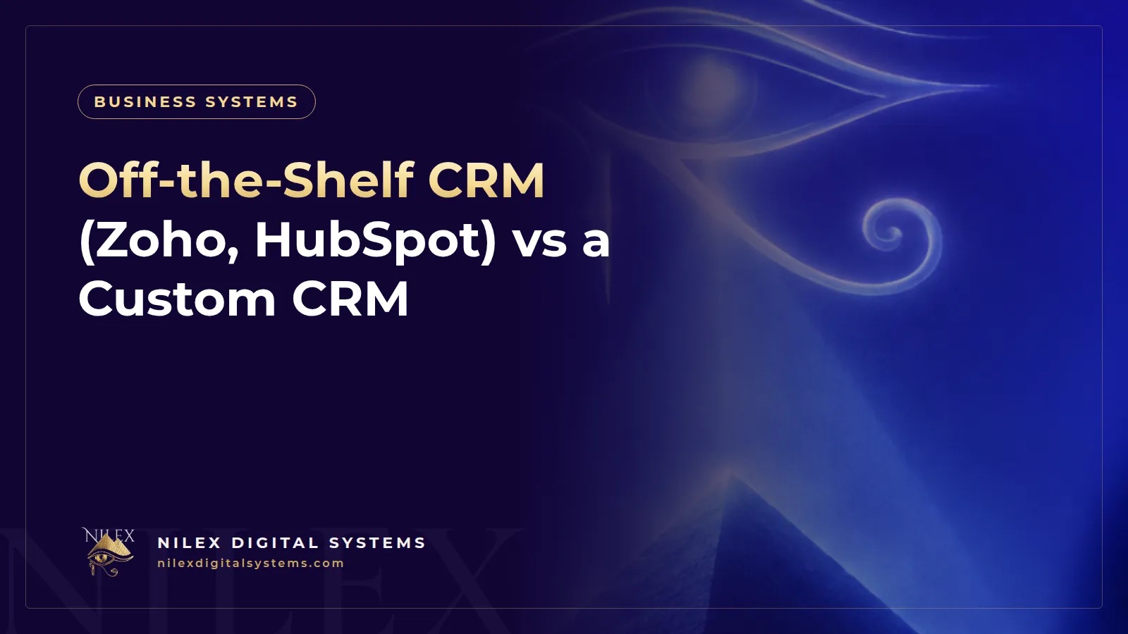 Illustration comparing a ready-made CRM dashboard with a custom CRM connected to ERP, WhatsApp and accounting
